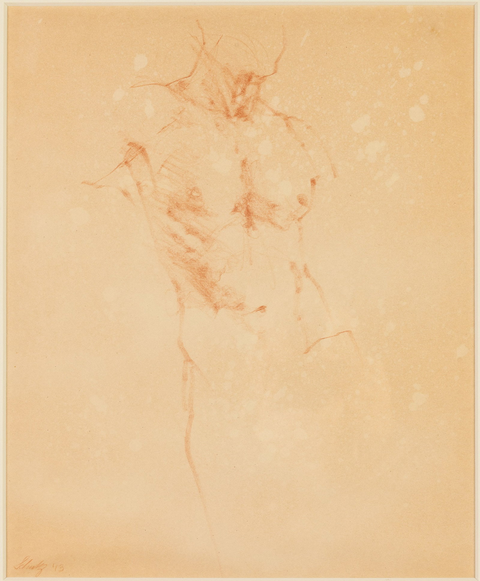 Suzy Schultz (GA, 20/21st C) Male Nude, Pastel Study: Property from the Estate of Arthur B. Kouwenhoven Jr., Savannah, GA Description: Suzy Schultz (GA, 20th/21st C), Male Nude, Pastel Study on Paper, signed and dated '93 lower left, matted and frame