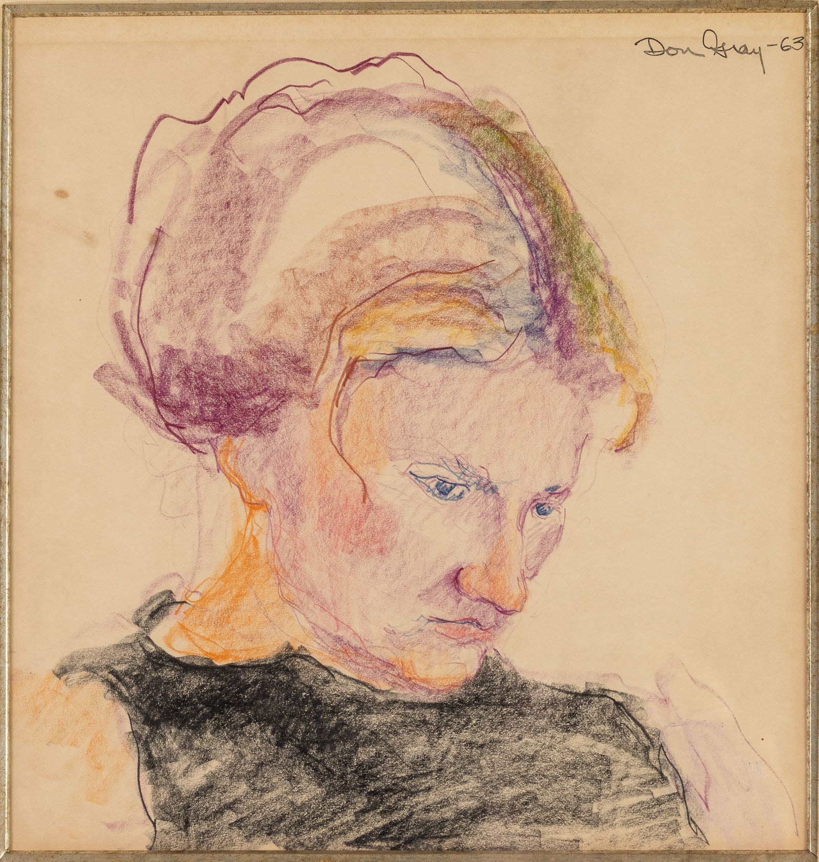 Don Gray (b 1935) Portrait of His Wife, Pastel, 1963: Property from the Estate of Arthur B. Kouwenhoven Jr., Savannah, GA Description: Don Gray (NY, 1935), Portrait of His Wife, Pastel on Paper, 1963, signed and dated '63 upper right, matted and fram