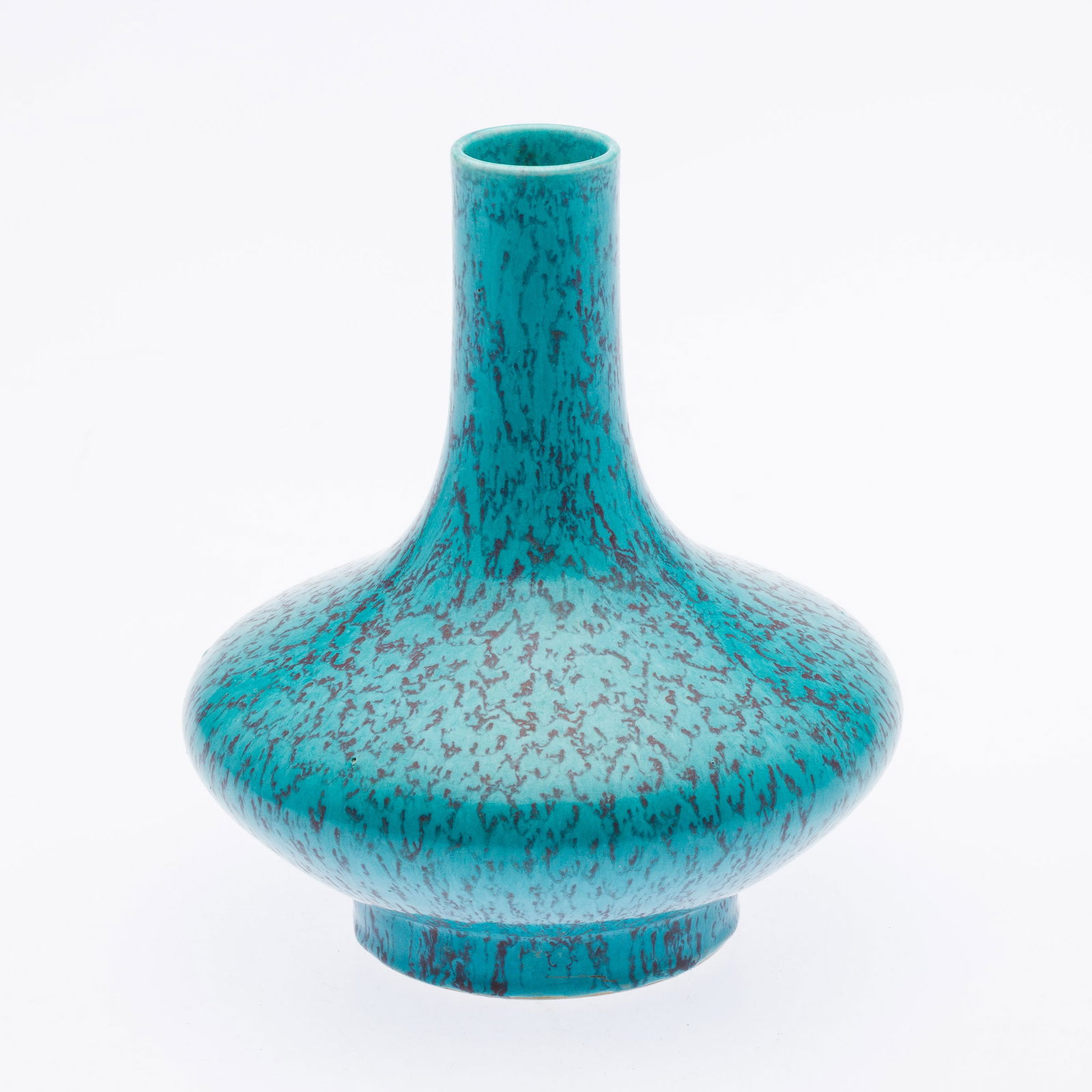 Chinese Turquoise Mottle Glaze Vase on Stand (1 of 9)