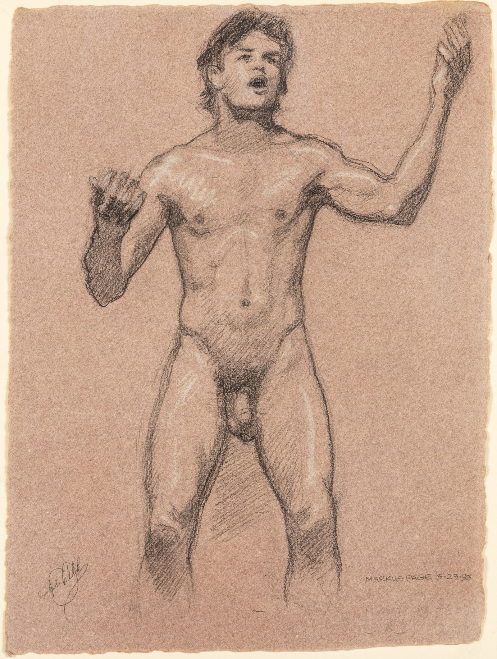 Illegibly Signed, Drawing of Marcus Page, Pencil: Property from the Estate of Arthur B. Kouwenhoven Jr., Savannah, GADescription: Illegibly Signed, Drawing of Marcus Page, 1993, Pencil Study, signed lower left and with title and date 3-23-93 lower