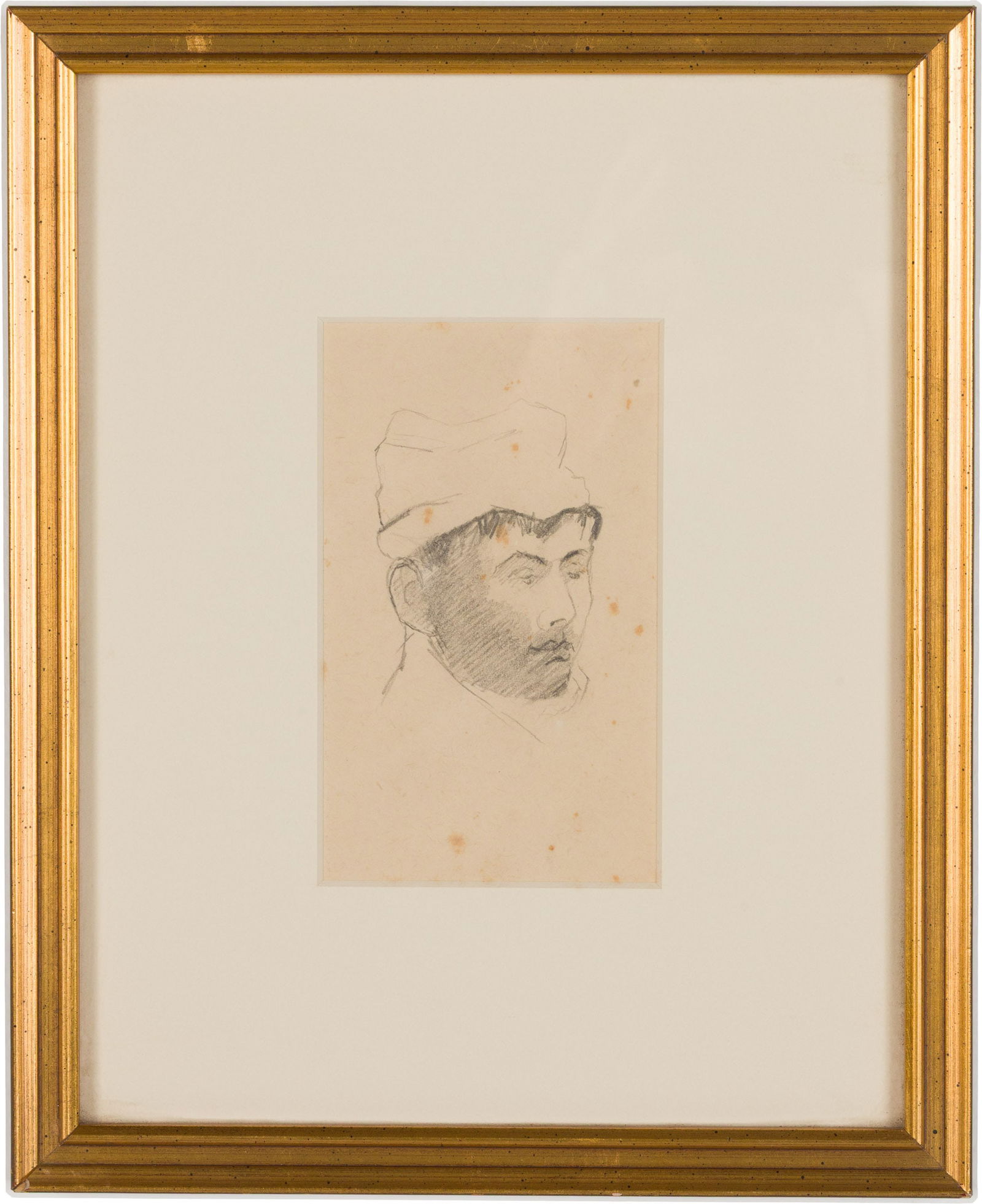Unsigned, Study of a Man with Hat, Pencil on Paper (1 of 8)