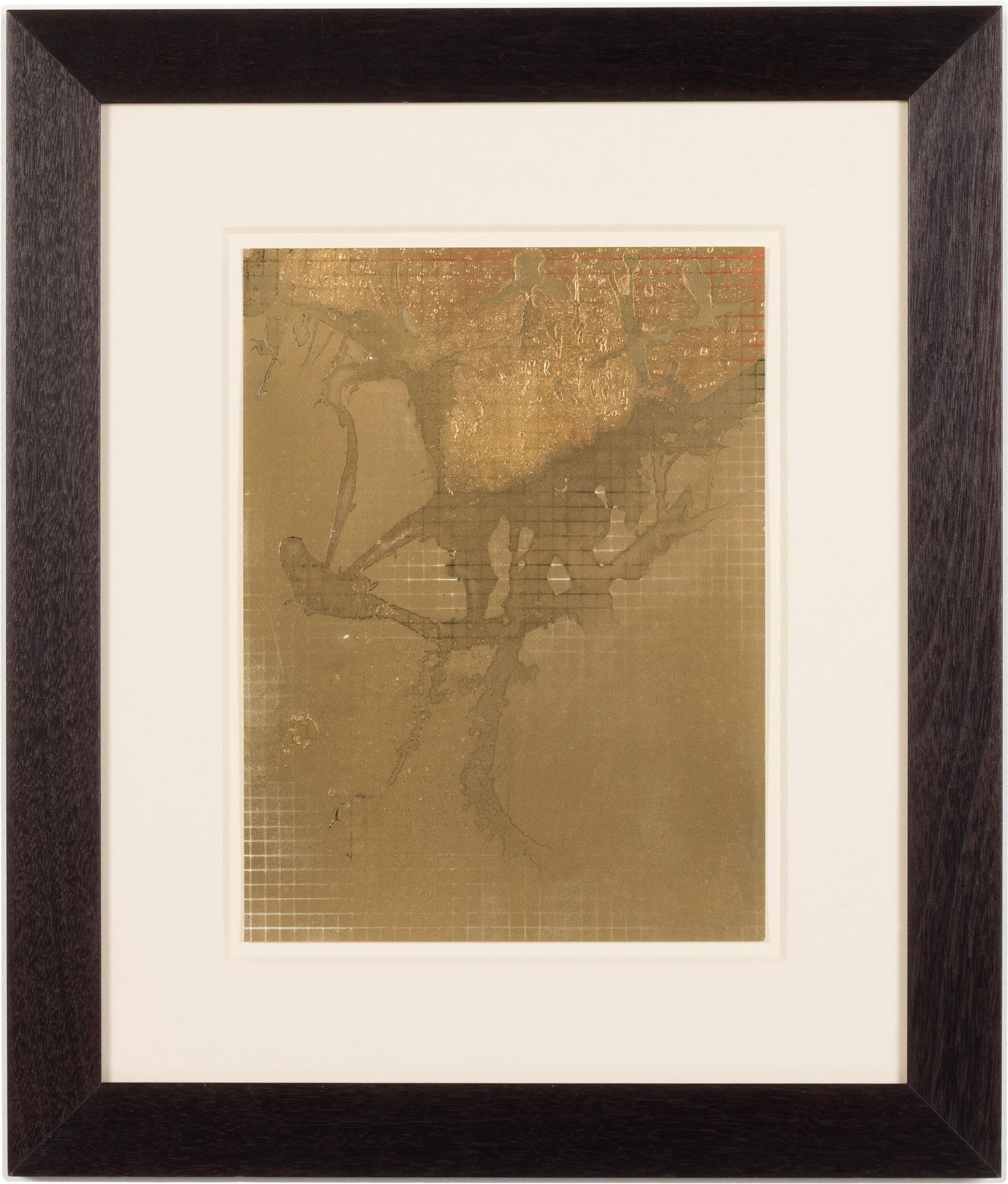 Unsigned, Abstract Gold Grid, Mixed Media on paper (1 of 9)