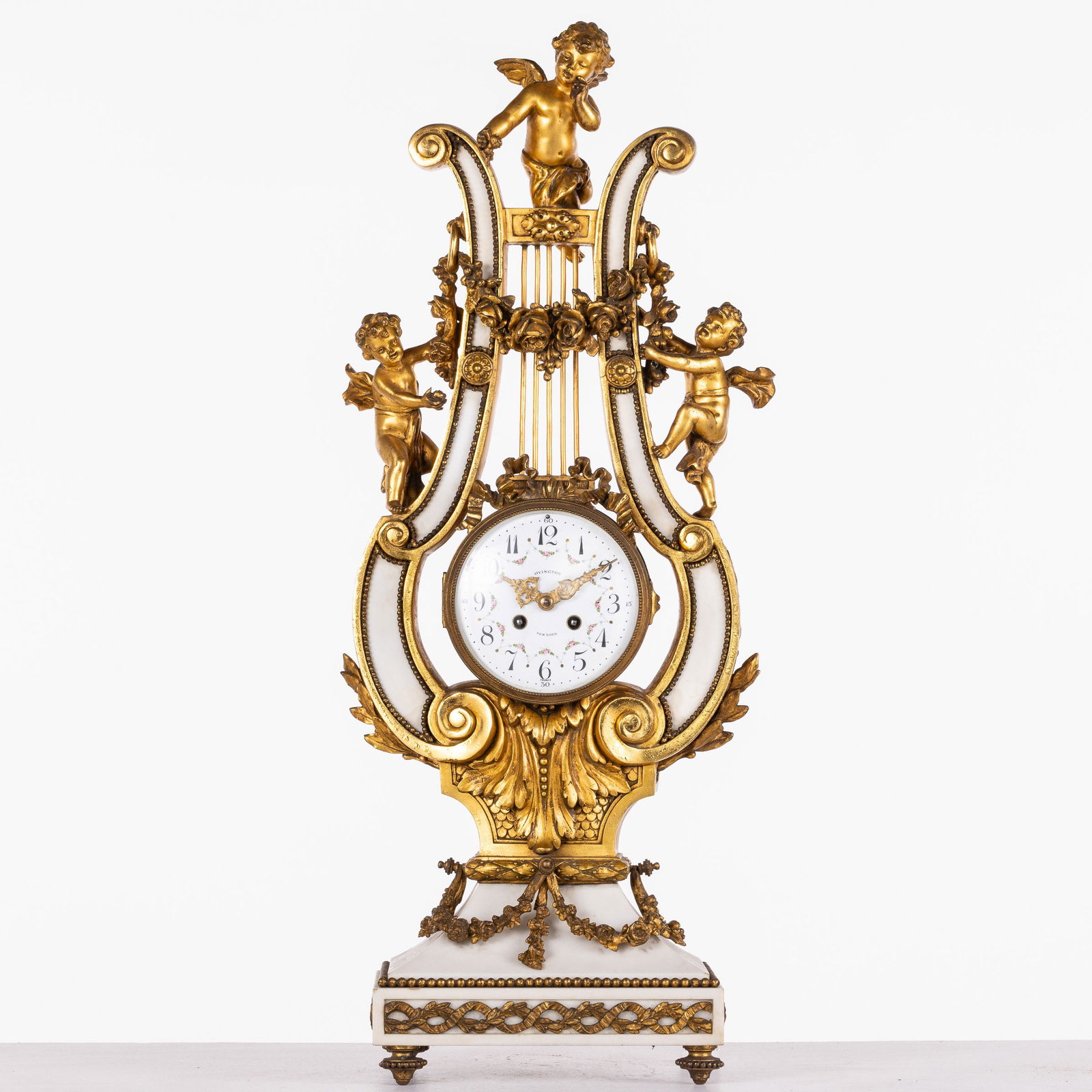 French Lyre-Form Marble & Gilt-Metal Mantle Clock (1 of 14)