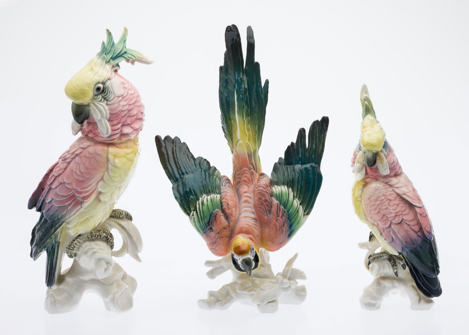 Group of 3 Ens Porcelain Pink and Yellow Parrots (1 of 11)