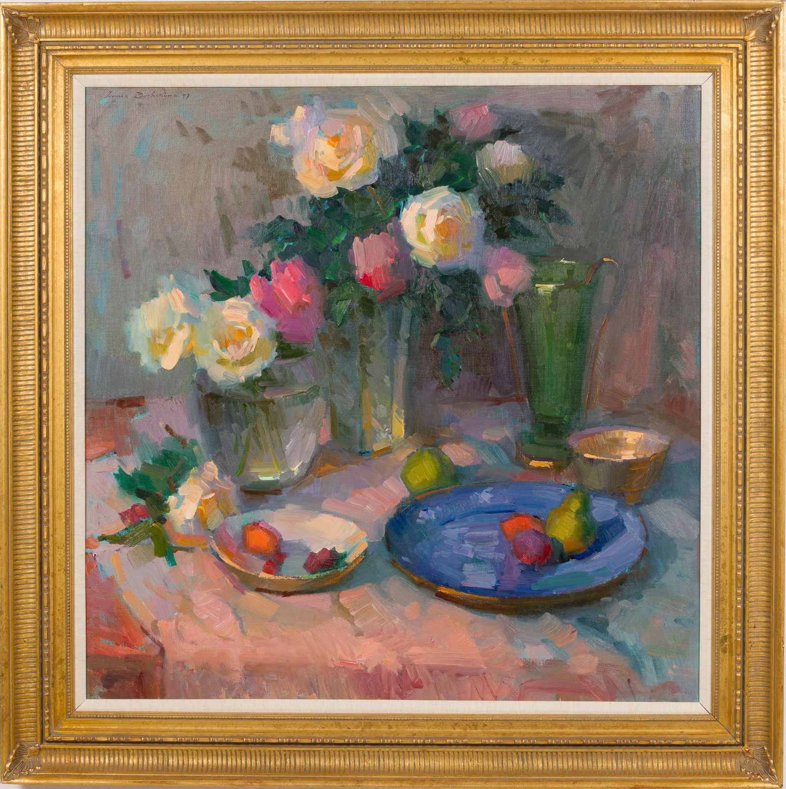 Ovanes Berberian (b 1951) Roses & Crystal, O/C, 1997: Property from a Private Collection, St. Simons Island, GADescription: Ovanes Berberian (American/Russian, b. 1951), Roses and Crystal, Oil on Canvas, 1997, signed and dated '97 upper left, signed and