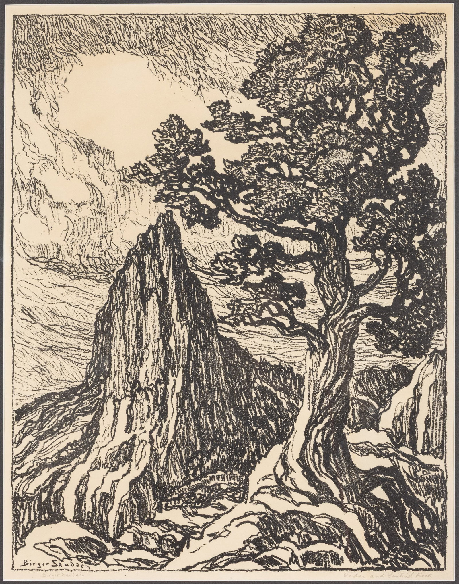 Birger Sandzen, Cedar and Sentinel Rock, Lithograph (1 of 12)