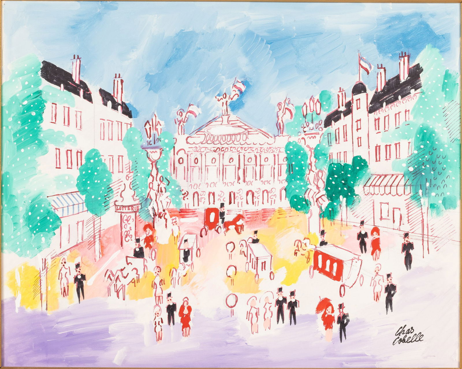 Charles Cobelle (1902-1998) Paris w Opera House, O/C: Property from a Collector of Russian and European Art Description: Charles Cobelle (CT/France, 1902-1998), Paris with Opera House, Oil on Canvas, signed lower left, depicting a colorful street sce