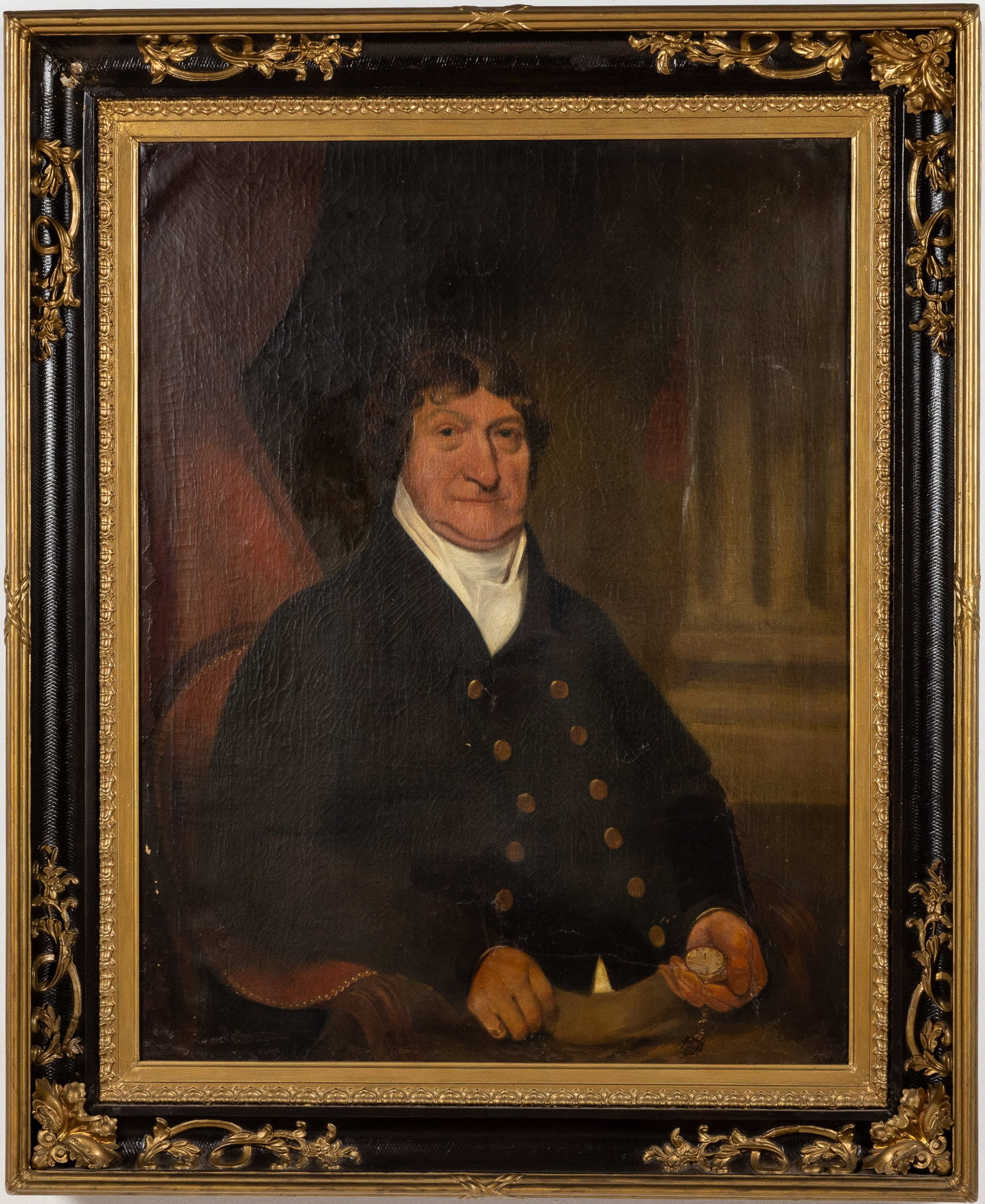 American School, Sea Captain w Pocket Watch, 19th C (1 of 15)