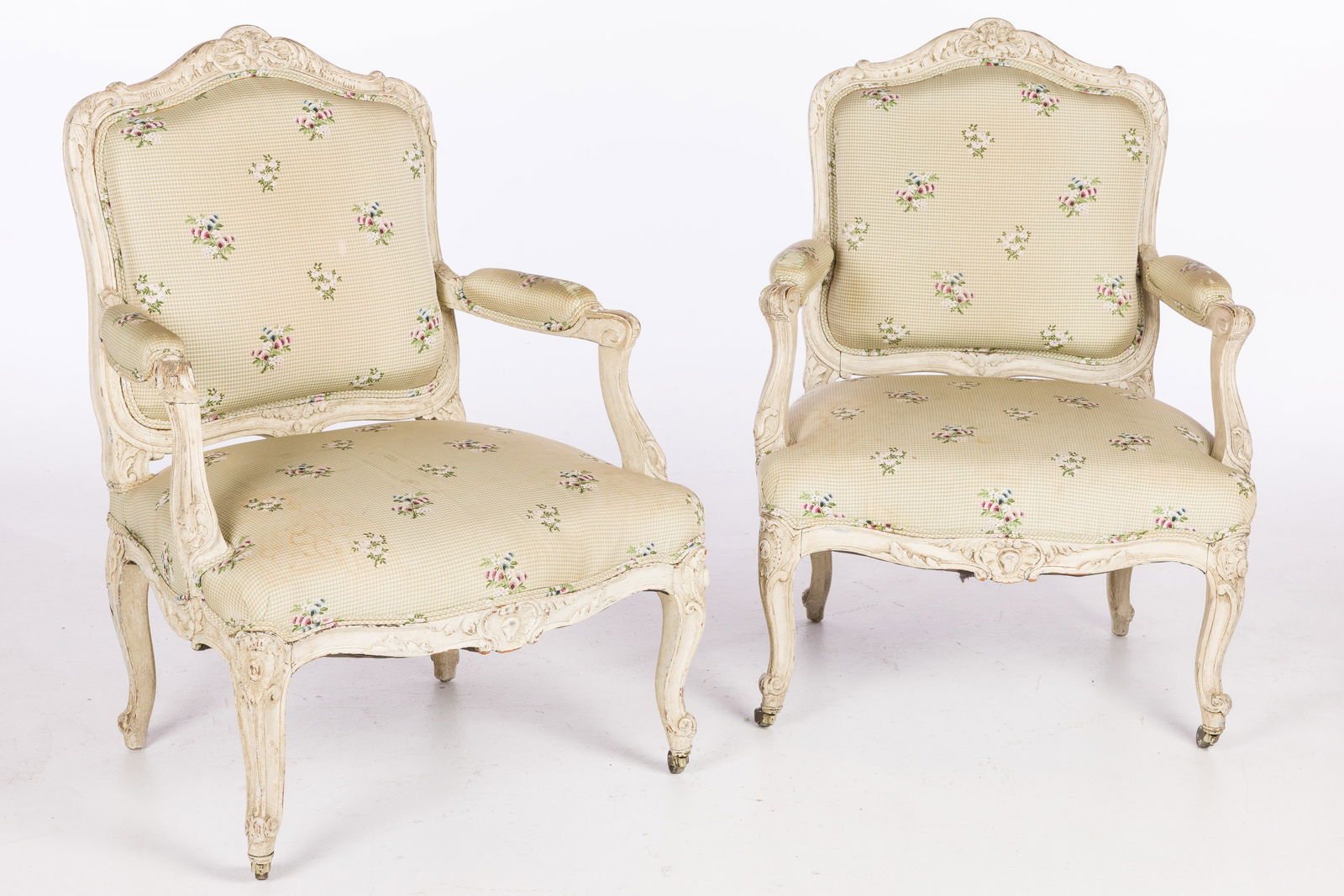 Pair of Louis XV Style Painted Fauteuils (1 of 13)