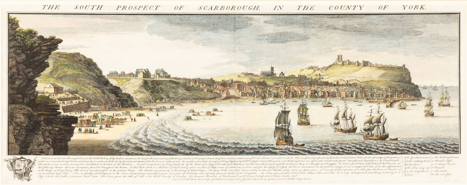 Buck Brothers, The South Prospect of Scarborough: Description: Buck Brothers, The South Prospect of Scarborough, Engraving, 18th C, titled 'The South Prospect of Scarborough in the County of York', published 1745, London by the Samuel and Nathaniel