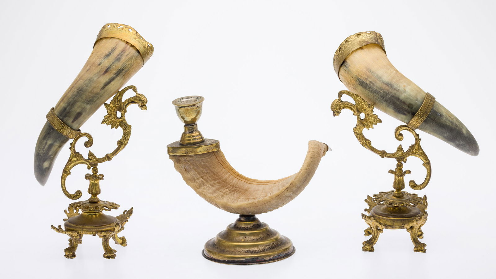 Pair of Mounted Horn Cornucopia & Horn Candlestick (1 of 14)