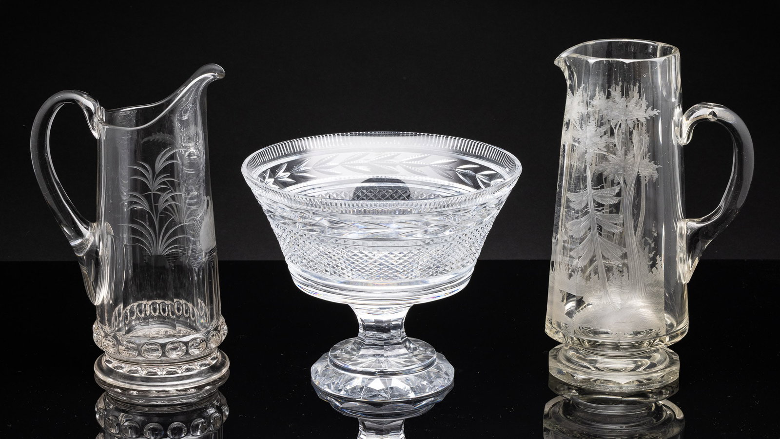 Two Etched Glass Pitchers and a Centerpiece Bowl (1 of 10)