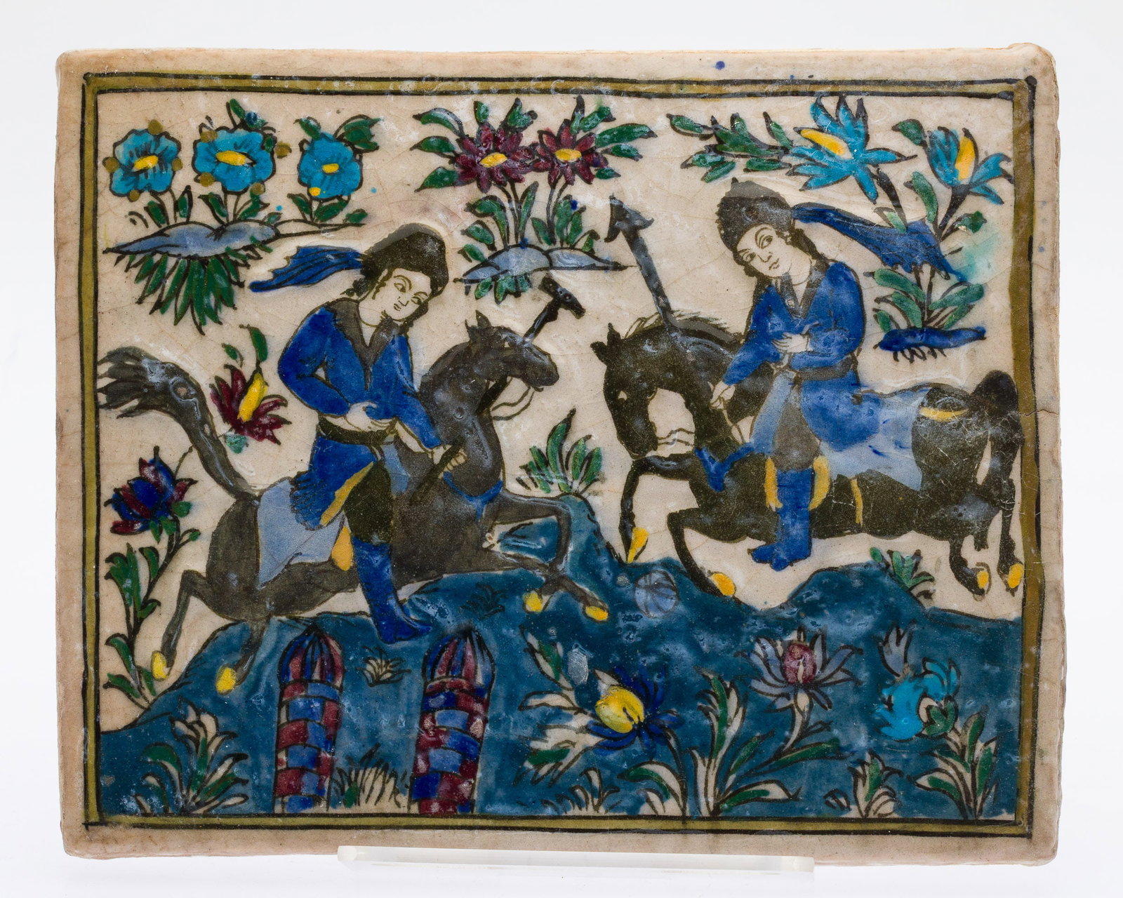Persian Tile of Soldiers on Horseback, Mid-19th C (1 of 8)