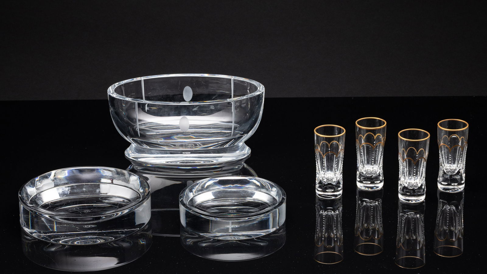 Baccarat Bowl & 2 Ash Trays & 4 Faberge Shot Glasses (1 of 13)