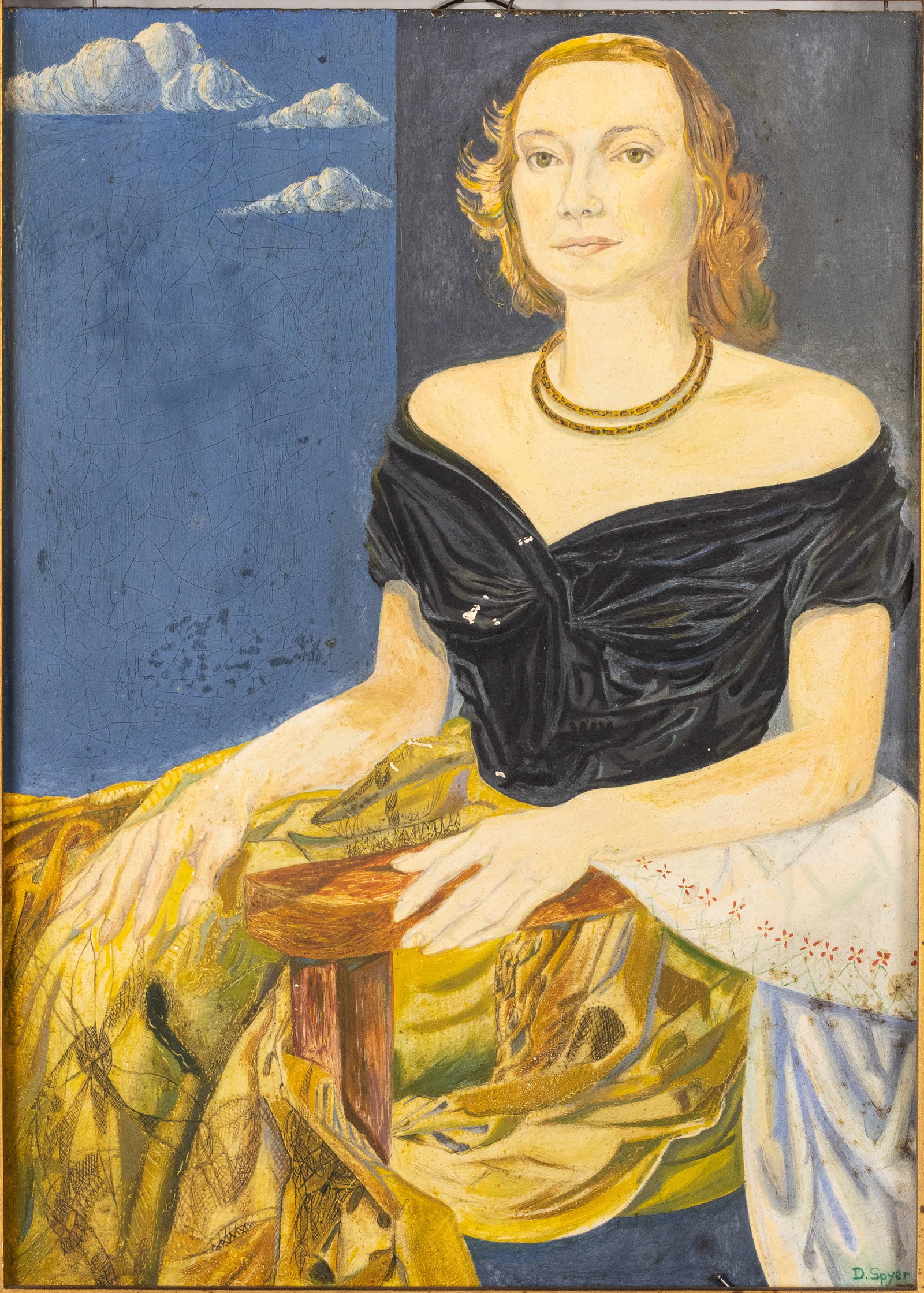D. Spyer, Portrait of a Woman, Oil on Board: Property from a Private Collector, Savannah, GA Description: D. Spyer, Portrait of a Woman, Oil on Board, signed bottom right, depicting a sitting woman, in a red velvet and giltwood frame. Frame