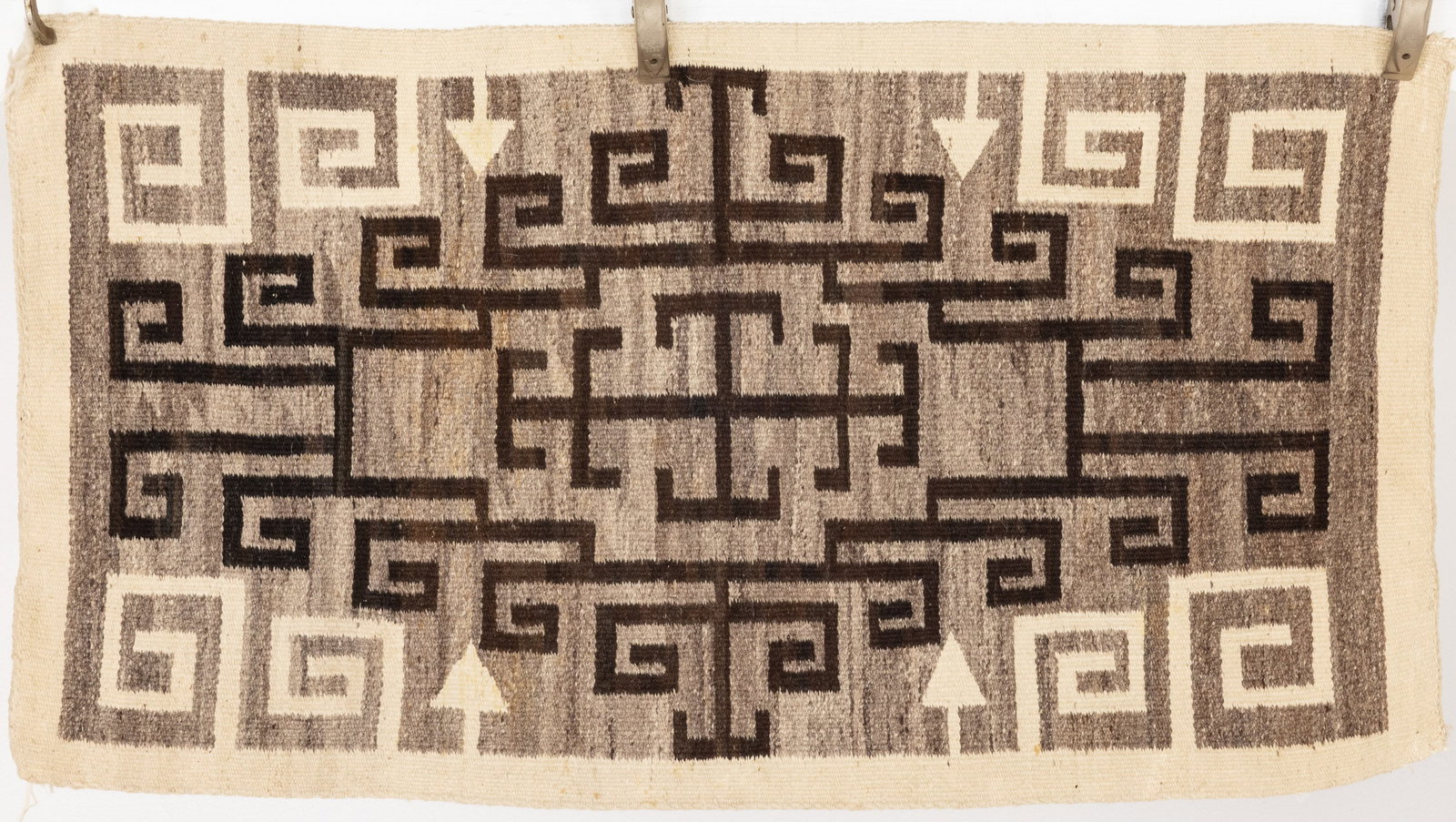 Native American Wool Rug Tan and Black, c 1900 (1 of 7)