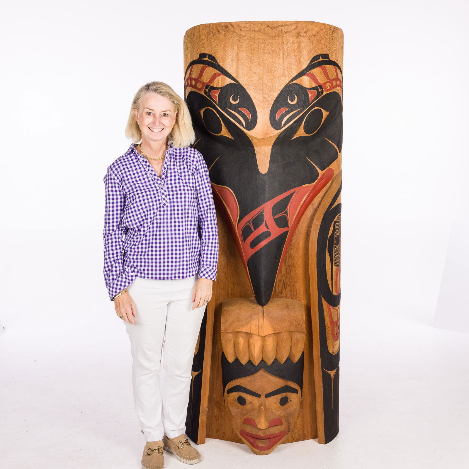 David Boxley (b. 1952), Raven and Salmon Woman Totem: Property of Private Collector, Bluffton, SCDescription: David Boxley (Tsimshian, b. 1952), Raven and Salmon Woman Totem, 2002, signed, titled 'Raven and Salmon Woman' and dated 2002 on rear.