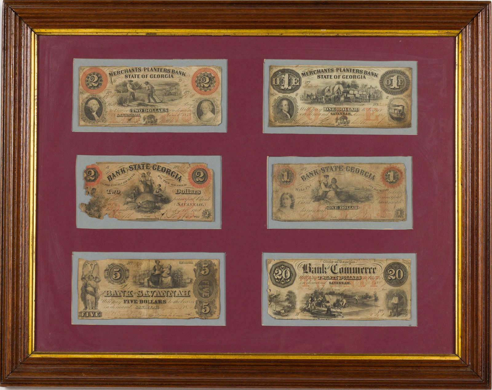 6 Framed State of GA Bank Notes (1 of 8)