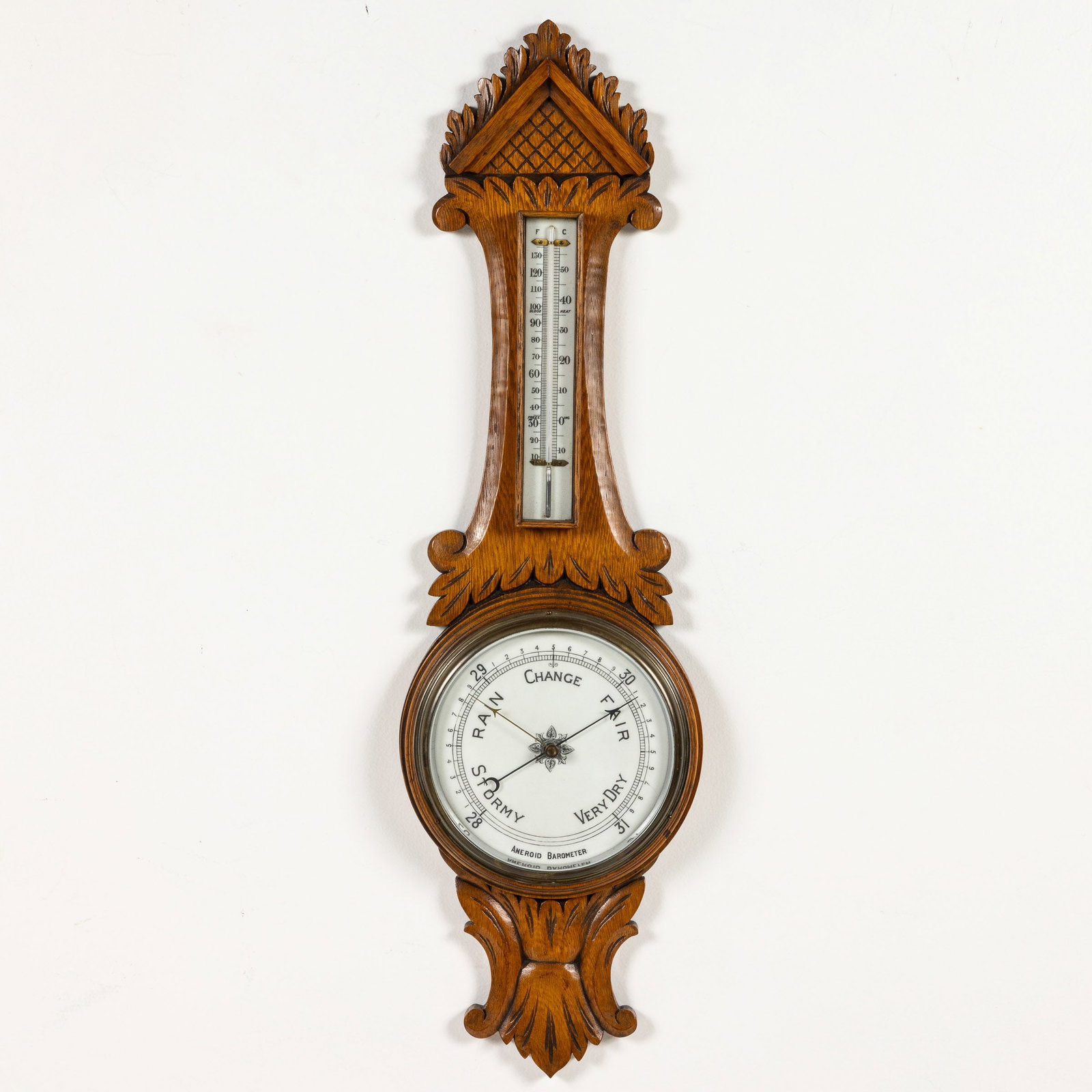 Aneroid Carved Oak Barometer (1 of 7)