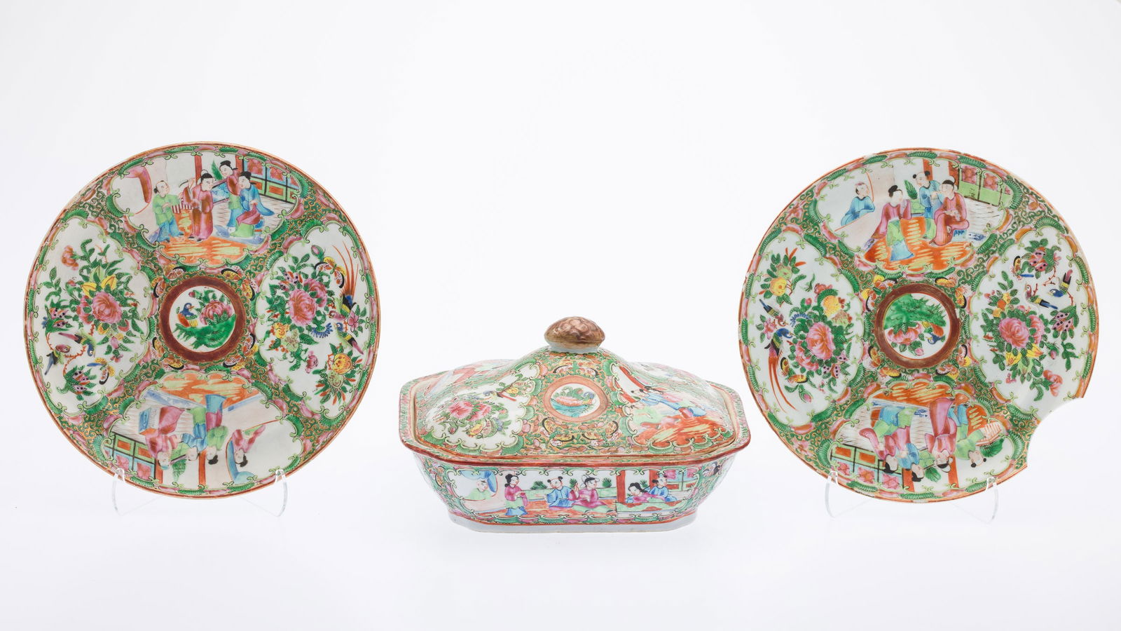 Chinese Famille Rose Vegetable Dish & 2 Plates (1 of 17)