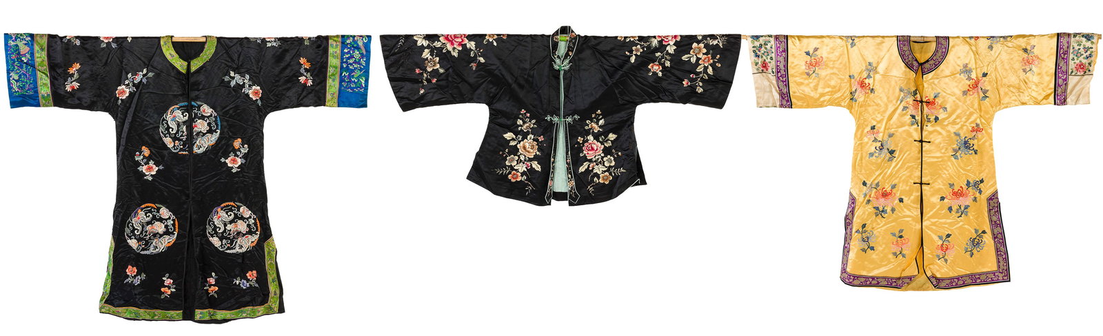 3 Chinese Embroidered Jackets, 1 yellow and 2 black (1 of 20)
