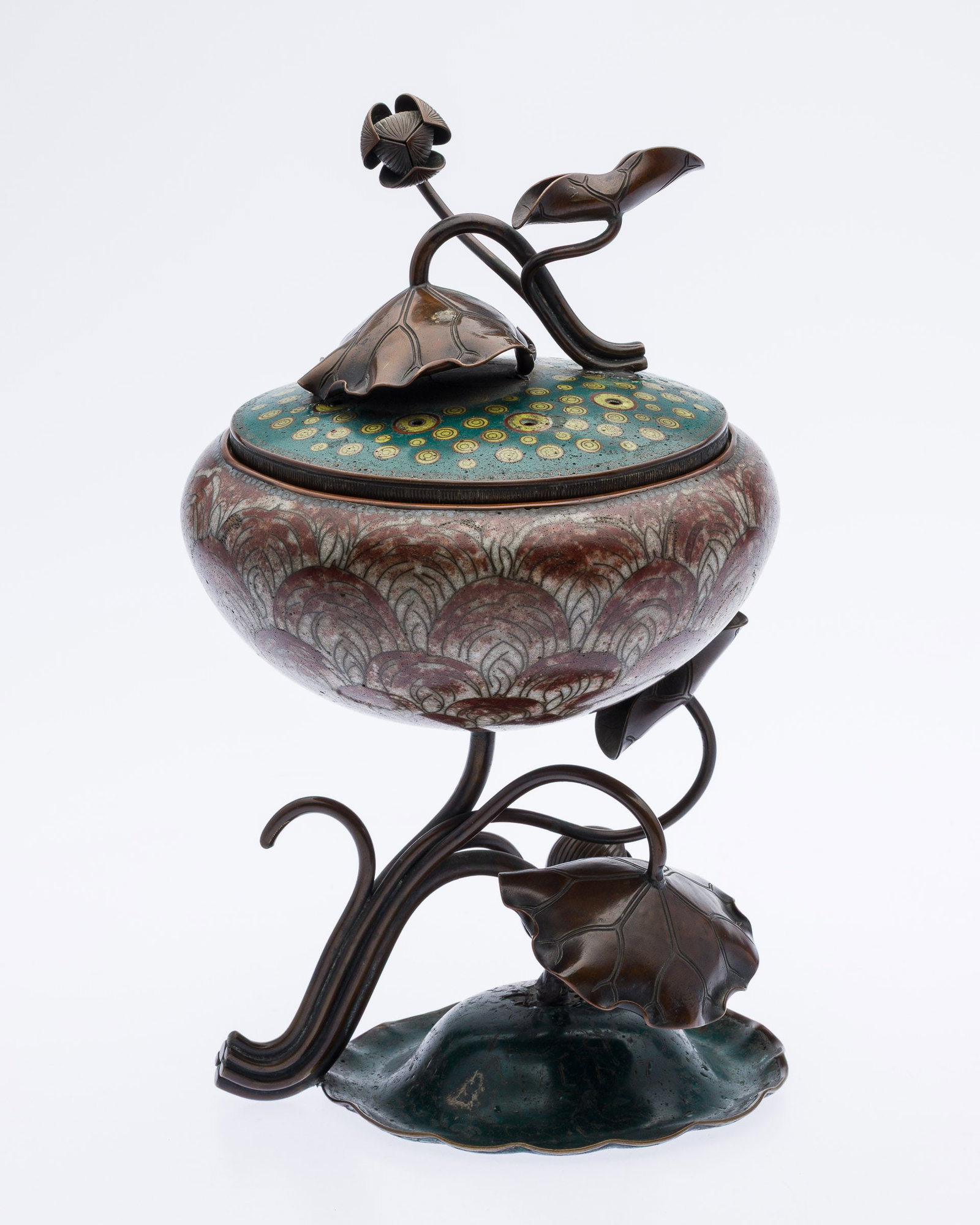 Asian Cloisonne Bronze Lotus Flower Censer (1 of 13)
