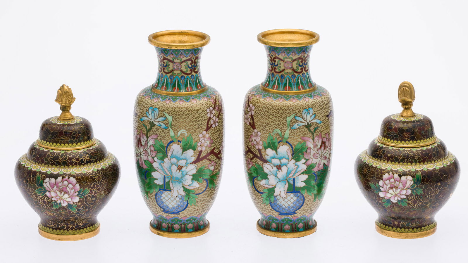 Pair of Asian Cloisonne Vases & Pair of Lidded Jars (1 of 12)