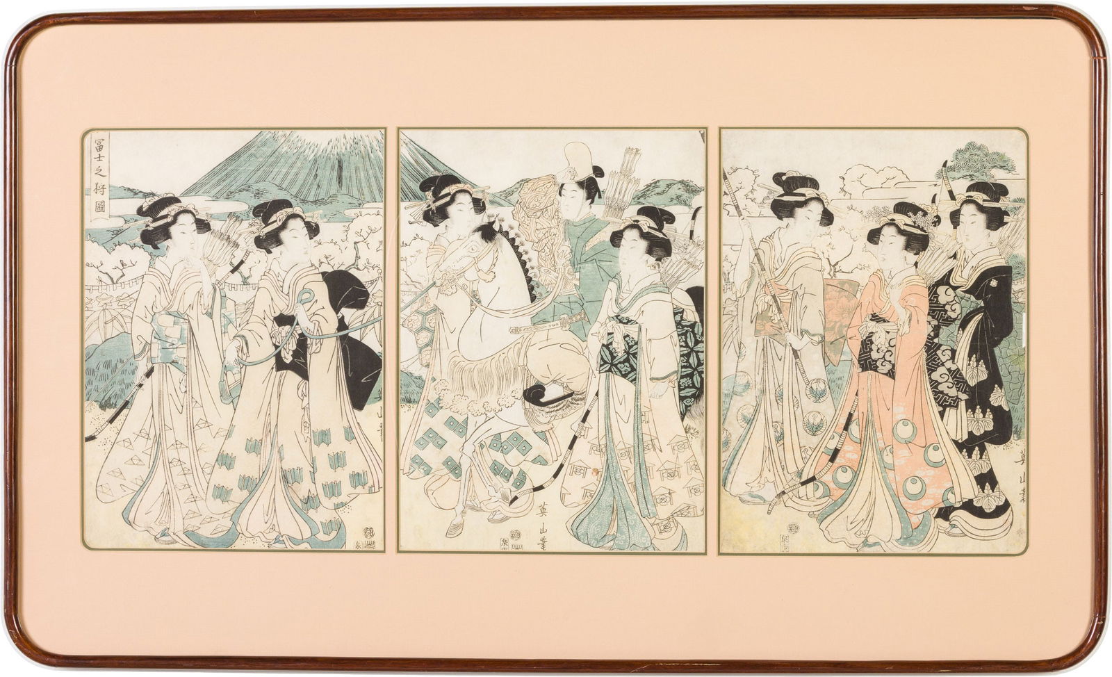 Kikugawa Eizan, Hunting Party, Triptych, Woodblock (1 of 11)