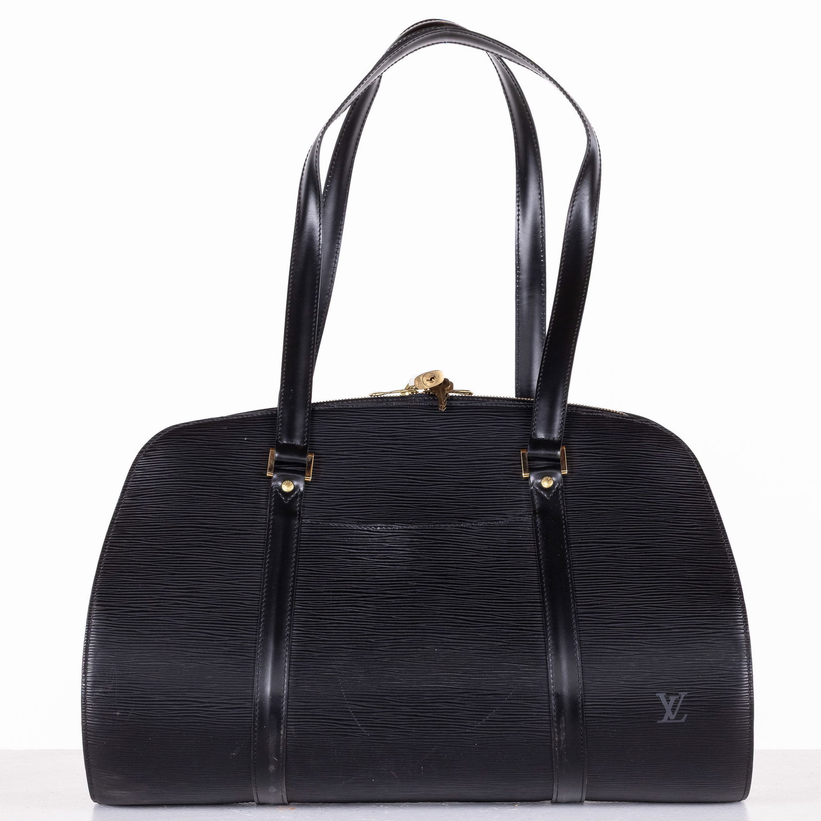 Louis Vuitton Solferino 45 Epi Black Bag: Property from a Private Collection, St. Simons Island, GADescription: Louis Vuitton Solferino 45 Epi Black Bag, with two shoulder straps and gold tone hardware, each side of exterior with small slip