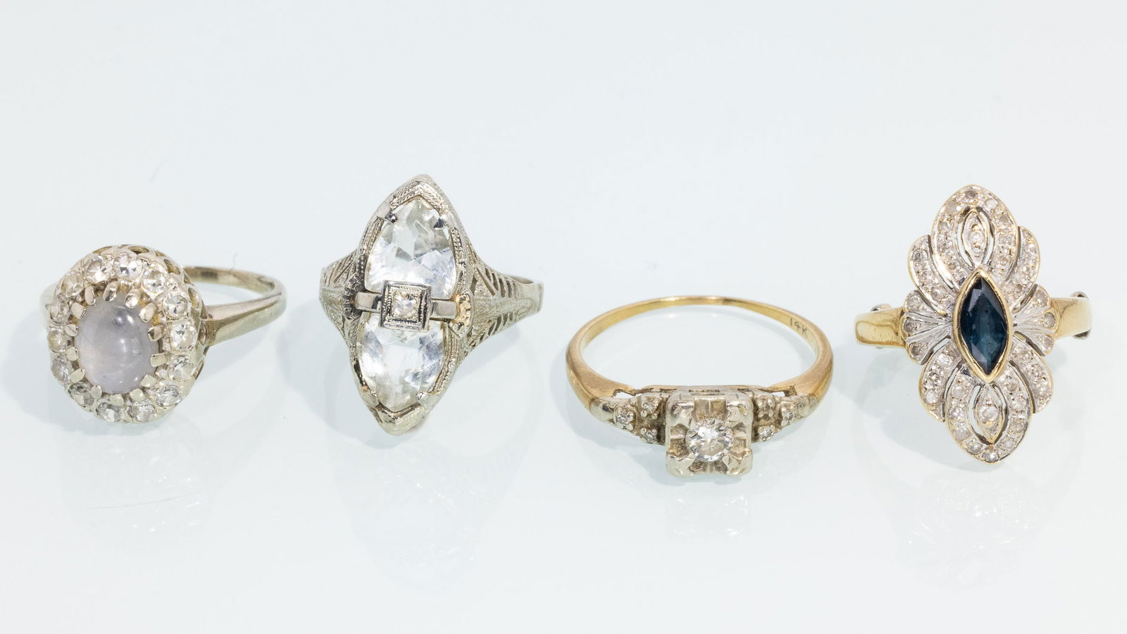4 Vintage Gold, Diamond, Sapphire & Moonstone Rings (1 of 7)