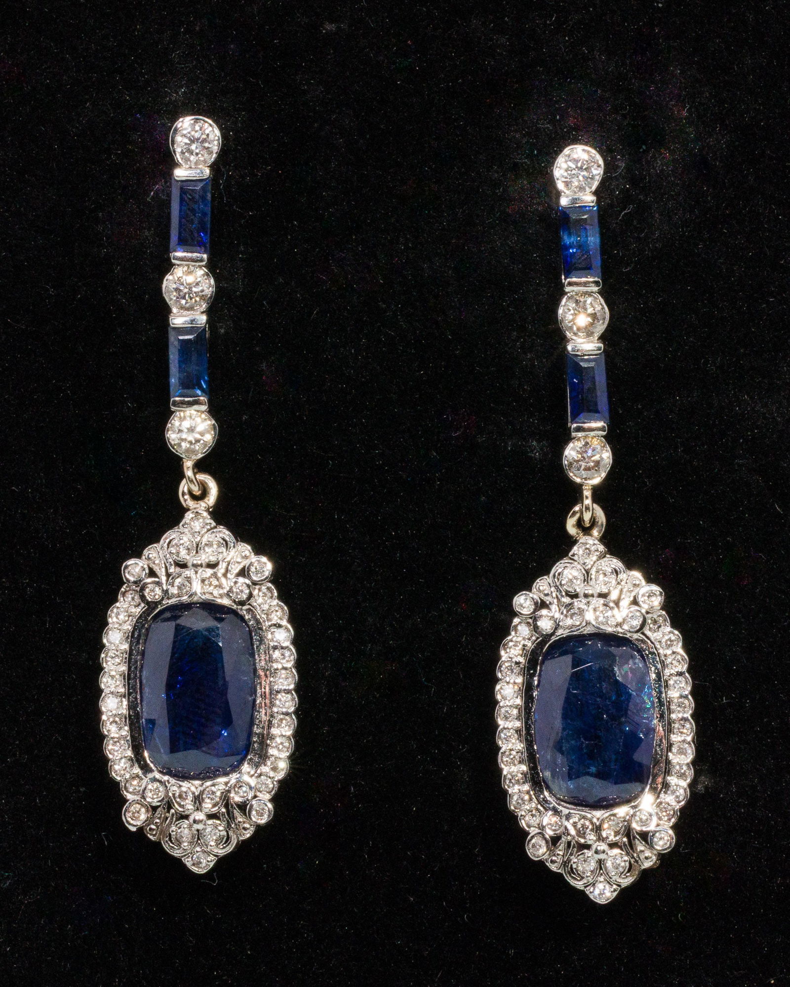 Burmese Sapphire, Diamond and Platinum Drop Earrings (1 of 5)