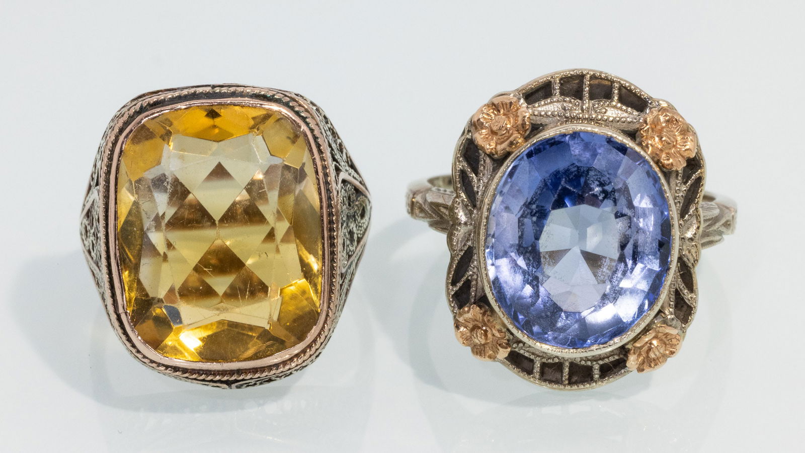 14K Gold & Blue Sapphire Ring & Citrine & 14K Ring (1 of 7)