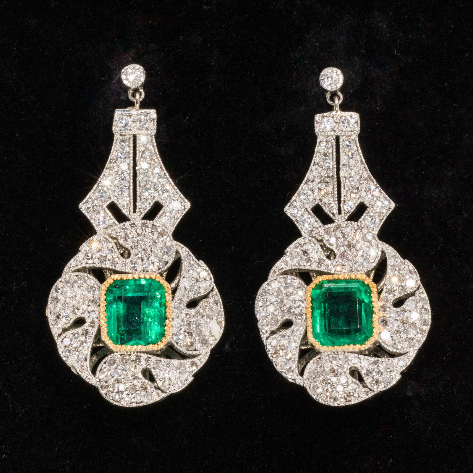 14K, Platinum, Emerald and Diamond Drop Earrings (1 of 5)