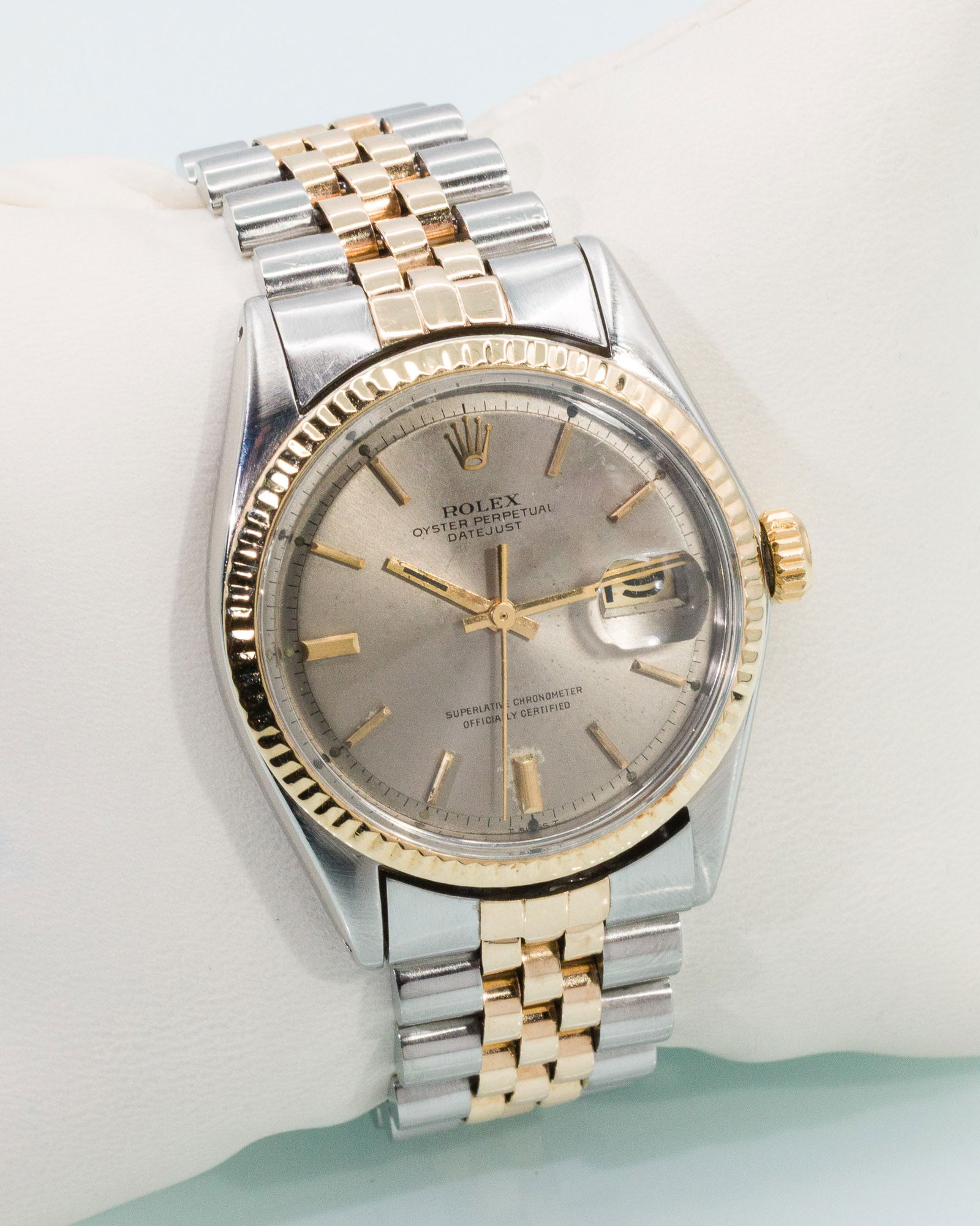 Rolex Datejust Oyster Perpetual Two-Tone Man's Watch: Property of a Private Collector, Savannah, GADescription: Rolex Datejust Oyster Perpetual 18K Gold and Steel Gentleman's Watch, c. 1970, model 1601 with 36mm case, in 18k gold and stainless steel,