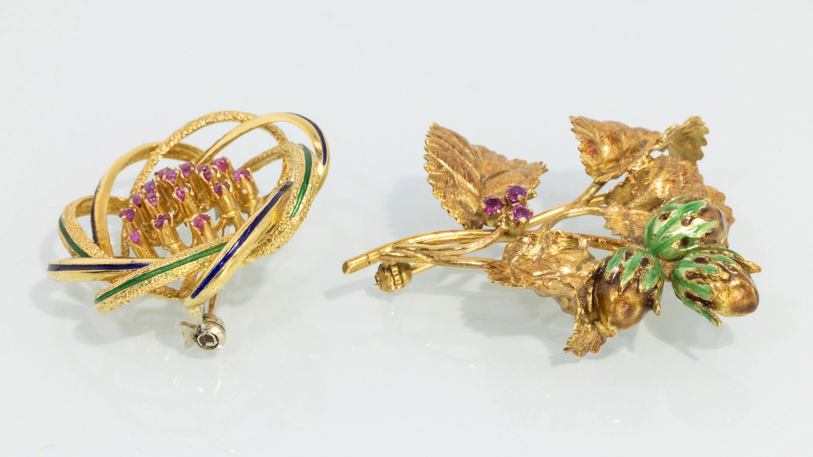 Two 18K Gold and Ruby Pins - 2