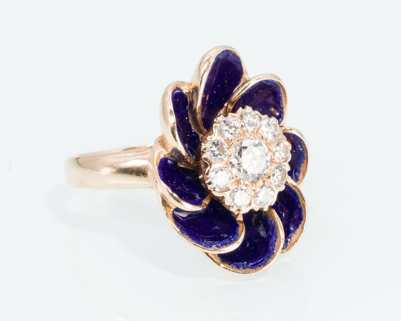 Diamond, Enamel and 14K Gold Flower Ring (1 of 7)