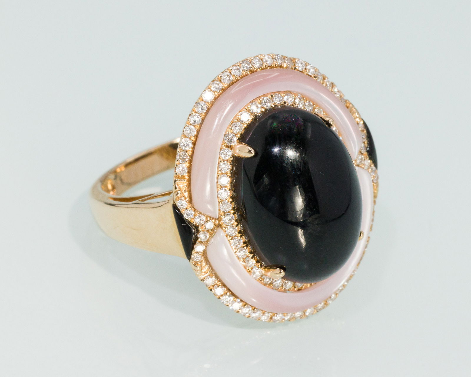 14K Onyx, Diamond and Mother-of-Pearl Ring (1 of 8)