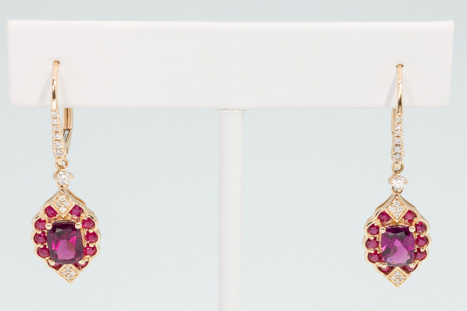 14K Rhodolite, Ruby and Diamond Earrings (1 of 4)