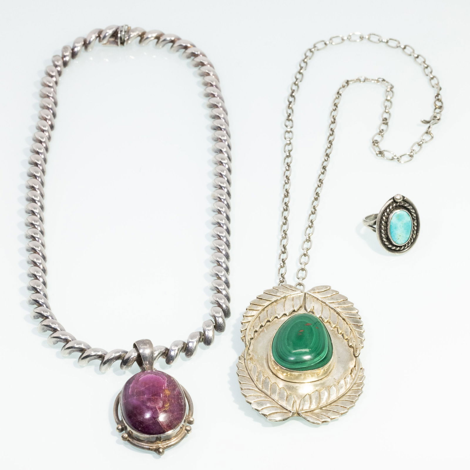 2 Sterling Necklaces and a Silver and Turquoise Ring (1 of 10)