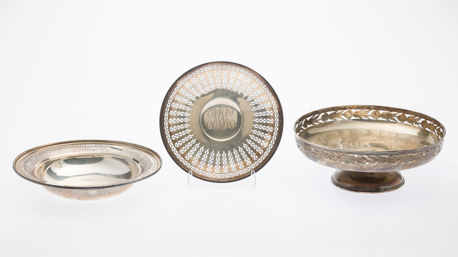 3 Sterling Silver Pierced Bowls, 2 footed (1 of 13)