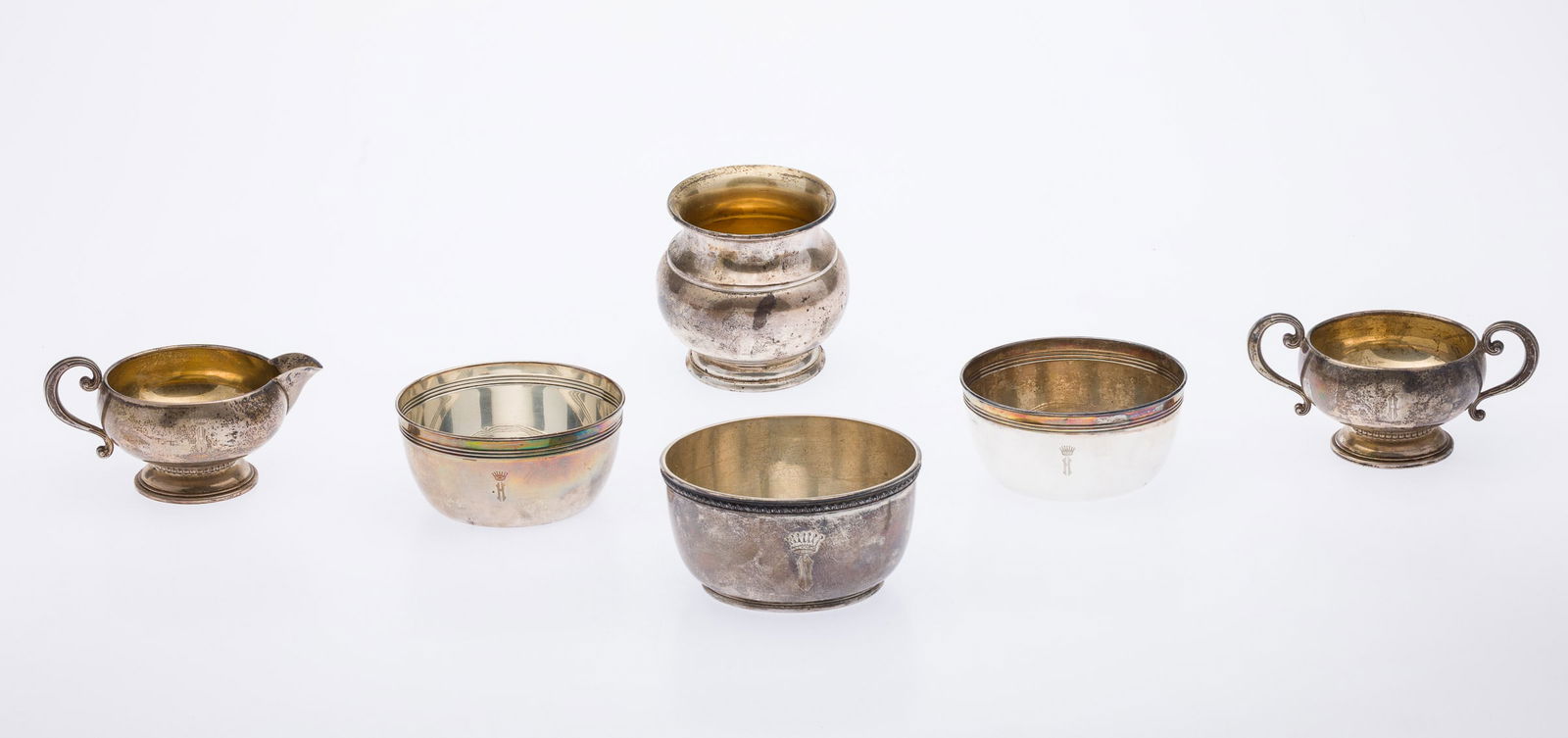 6 Sterling Silver Table Articles Monogrammed 'H': Property from a Private Collection, Savannah, GADescription: 6 Sterling Silver Table Articles Monogrammed 'H', comprising an International Silver Co. short vase, an Anston cream and sugar, an RWS
