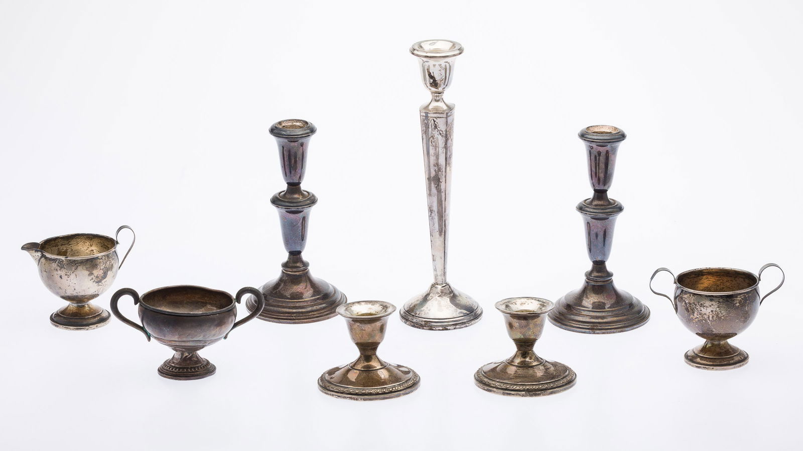5 Sterling Weighted Candlesticks, 1 Cream & 2 Sugars (1 of 5)