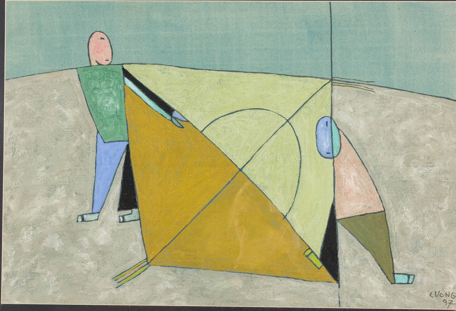 Le Thiet Cuong (Vietnamese) 2 Figures wKite, Gouache (1 of 10)