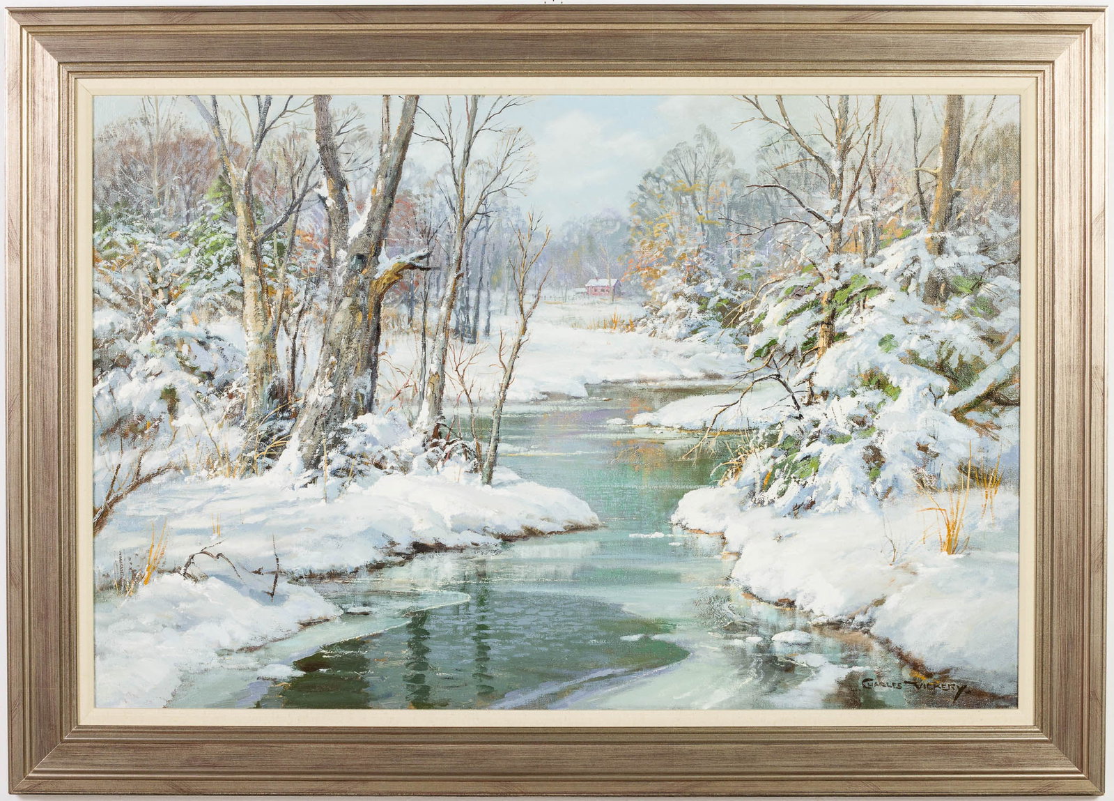 Charles Vickery (1913-1998) Snow Scene w Stream, O/C (1 of 12)