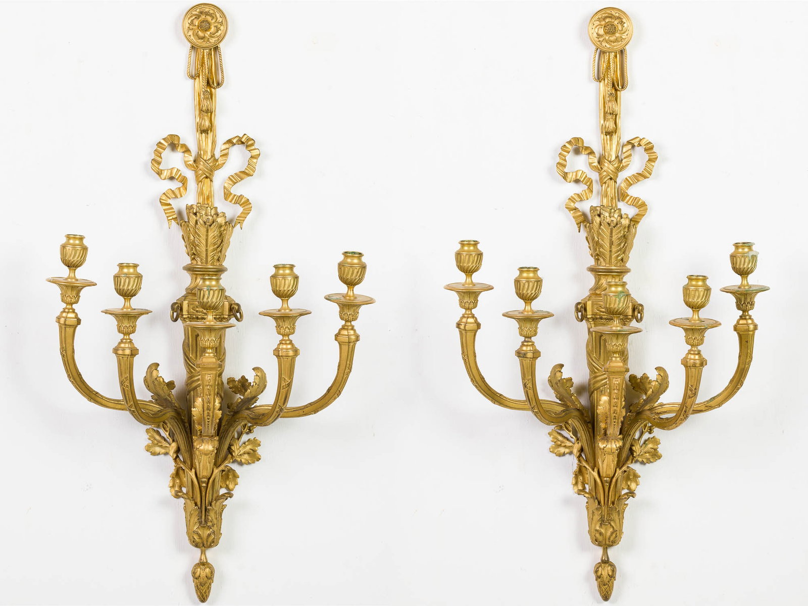 Pair Louis XVI Style Ormolu 5-light Sconces, 19th C (1 of 18)