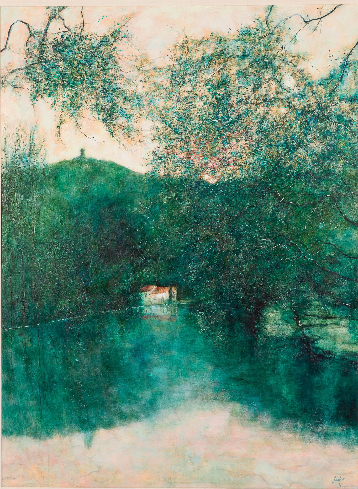 Bernard Gantner (French 1928-2018) Le Miroir de Scey: Property from a Private Collection, Savannah, GA Description: Bernard Gantner (French, 1928-2018), Le Miroir de Scey, Oil on Canvas, signed and dated '76 lower right, depicting a serene scene with