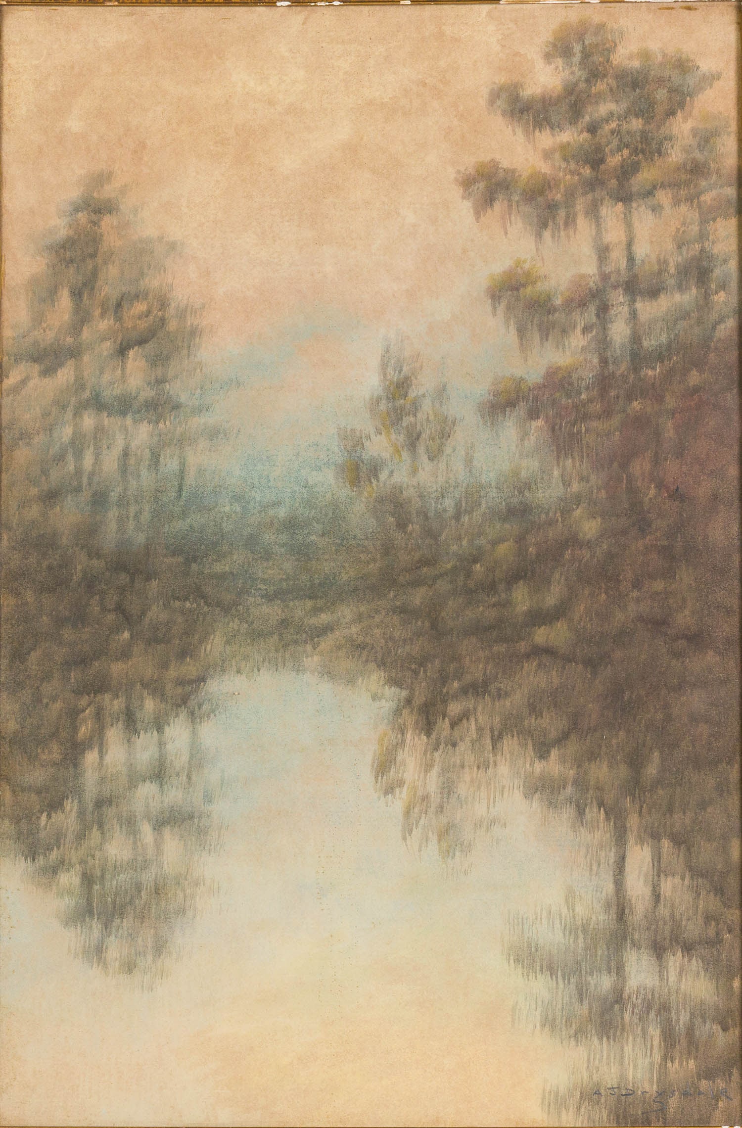Alexander John Drysdale (1870-1934), Bayou Scene: Property of a Private Collector, Savannah, GA Description: Alexander John Drysdale (GA/LA, 1870-1934), Bayou Scene, Watercolor on Paper, signed lower right, depicting bayou scene with trees reflec