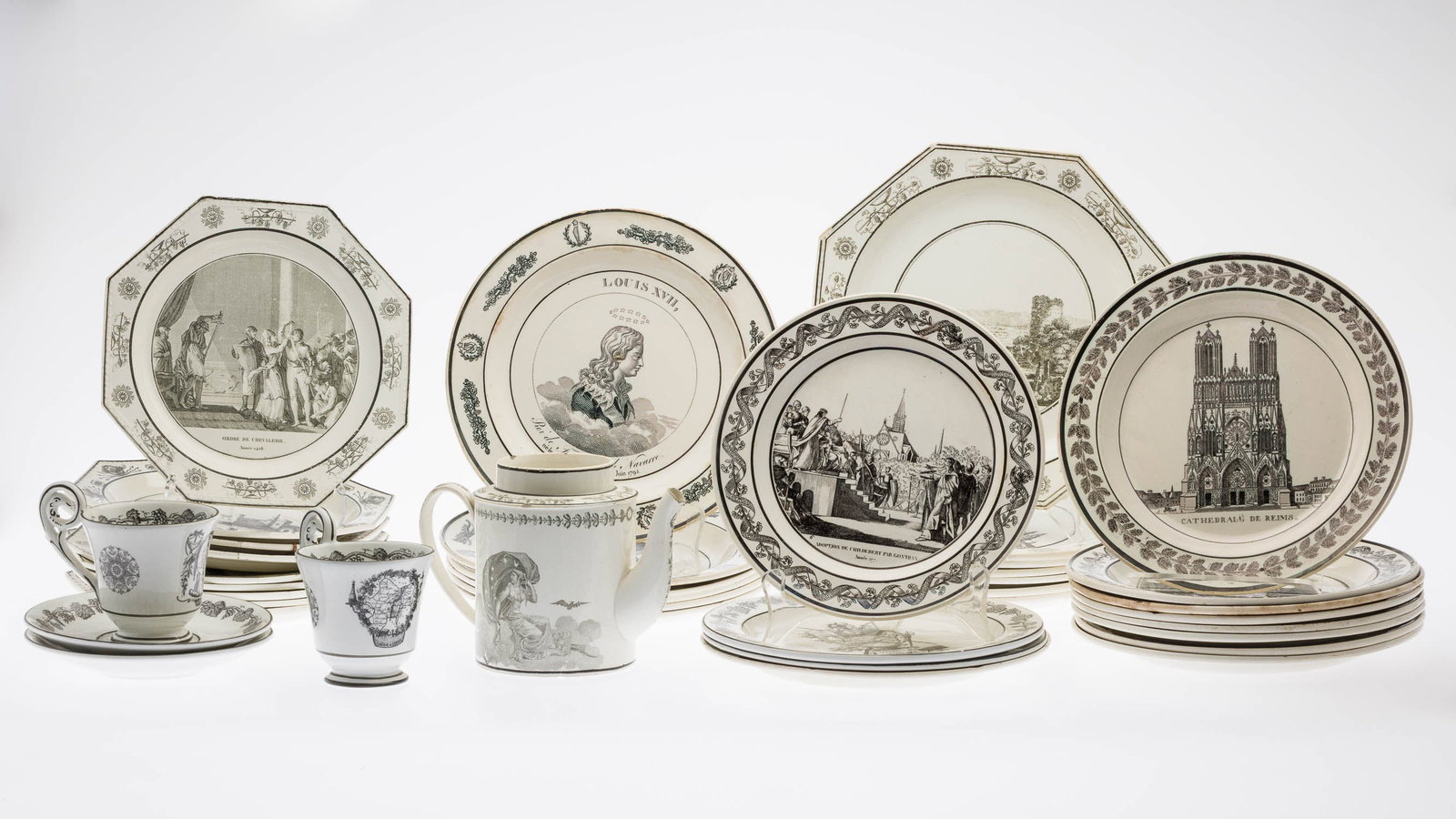 39 French Transferware Plates, 19th C and Later (1 of 20)