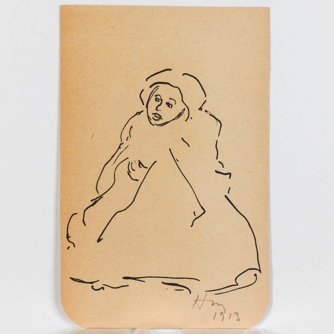 Possibly Henri Matisse, Ink Drawing of a Figure: Property of a Florida Private Collector Description: Possibly Henri Matisse, Ink Drawing of a Figure, signed "HM" and dated 1913 lower right, inscribed "Paris. Drouot 6-71. H. Matisse Morocco 1913"