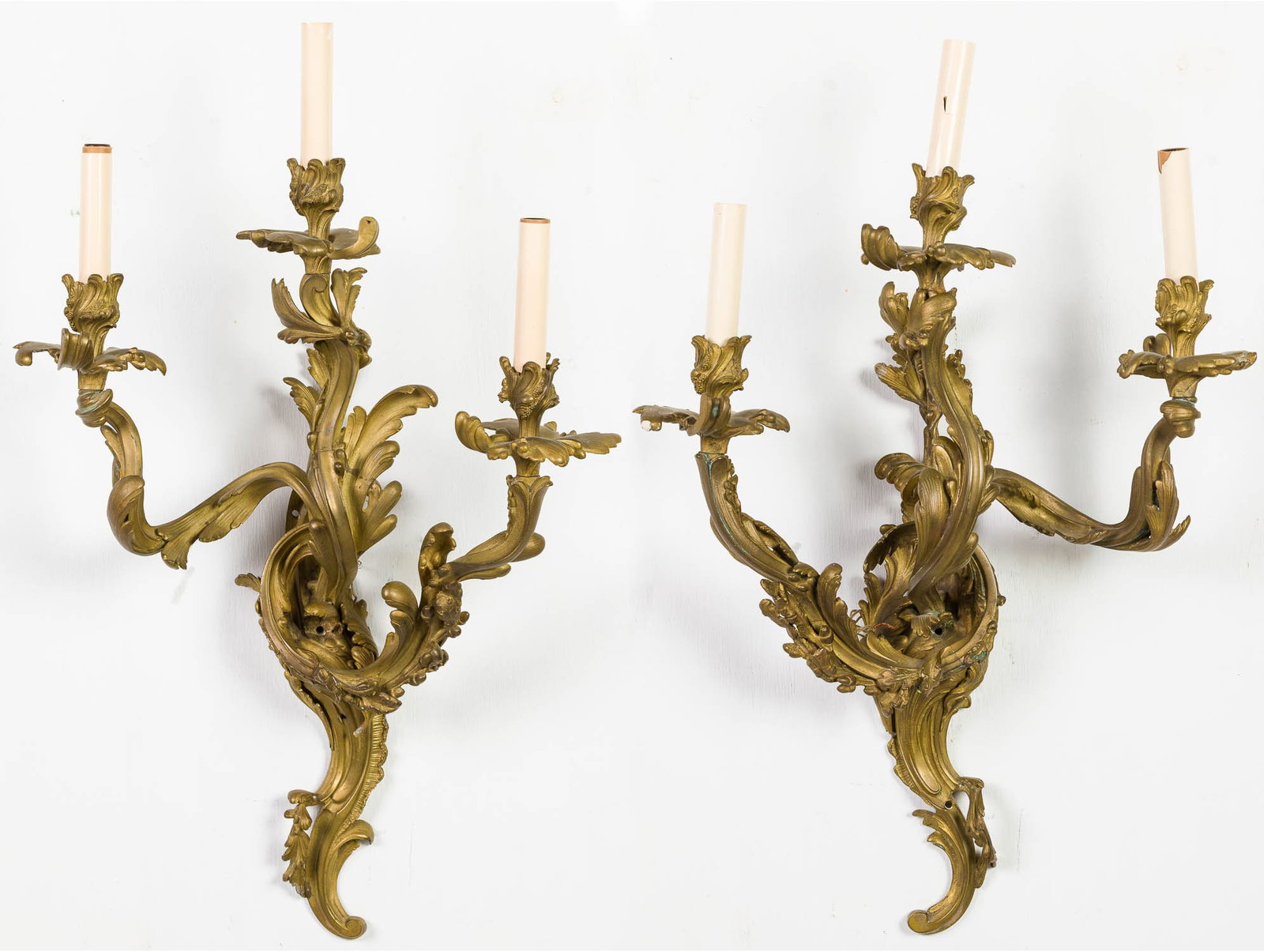 Pair Louis XV Style 3-Light Ormolu Sconces, 19th C (1 of 14)